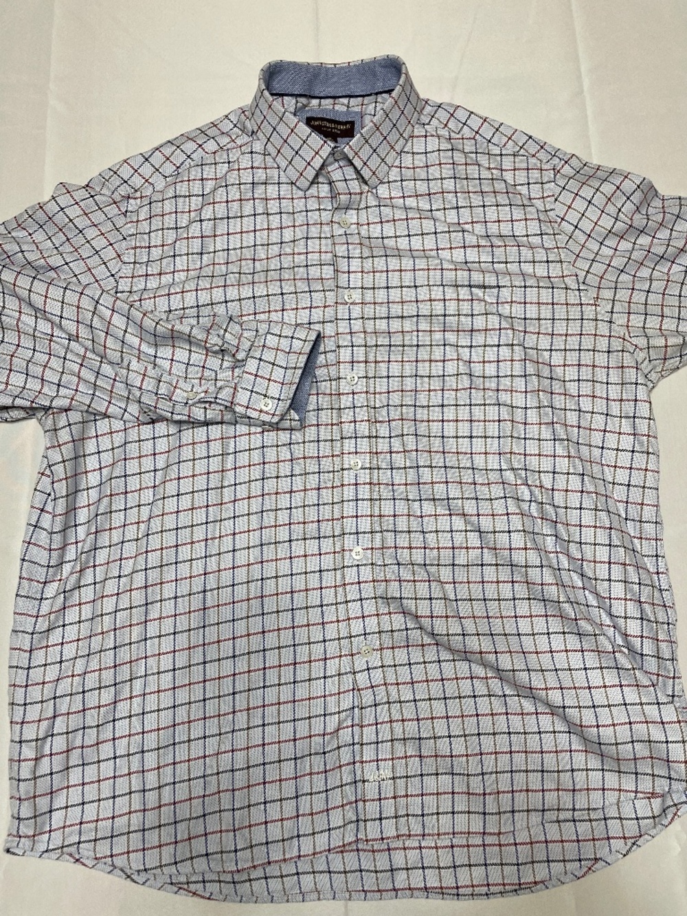Johnston Murphy XXL White Plaid Button Front Shirt Mens Long Sleeve Casual
